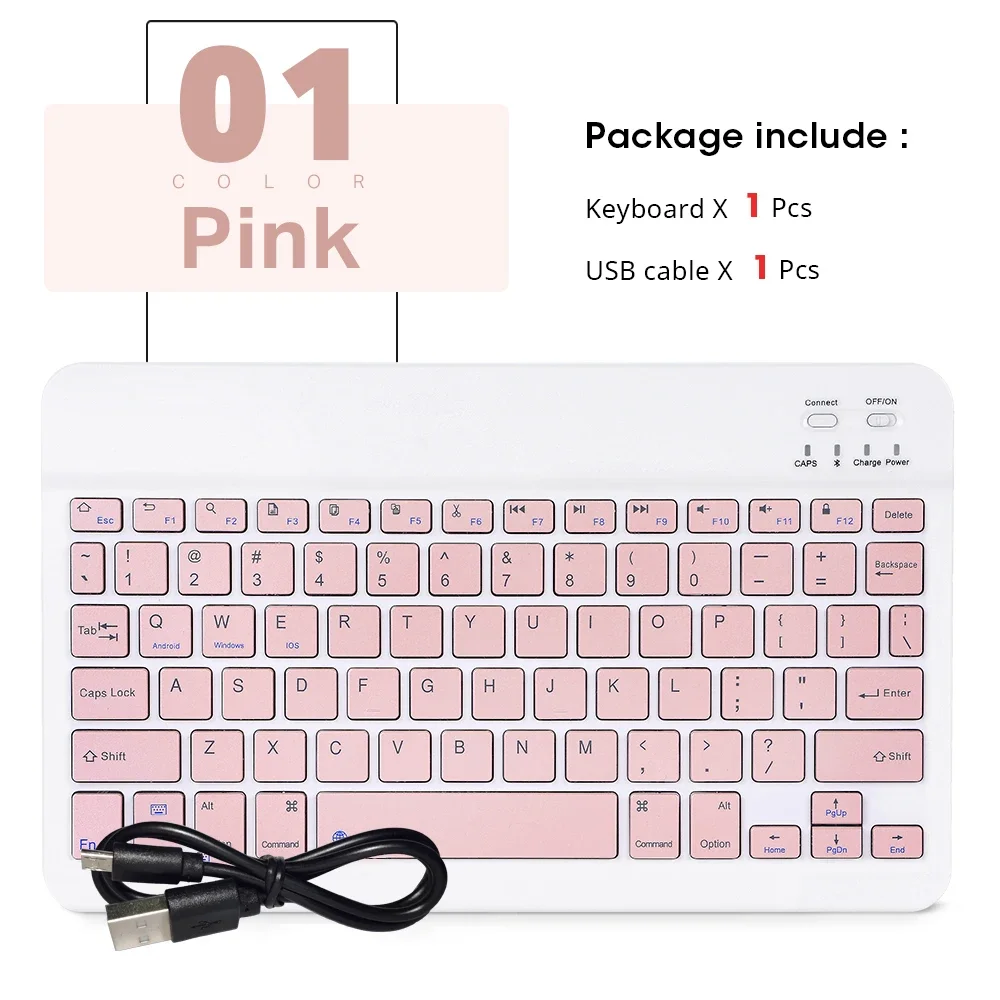 Teclado Sem Fio Rosa de 10 Polegadas e Conjunto de Teclado para Dispositivos Ios e Android MDUG (português e Inglês)