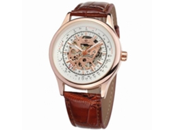 Relógio mecânico automático Forsining com pulseira de couro PU, resistente à água (mostrador branco, caixa em ouro rosa)