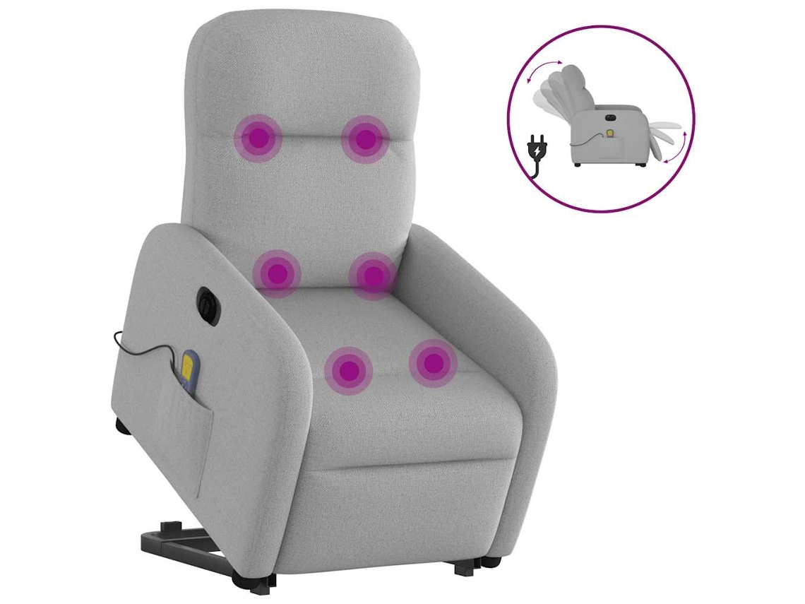 Vidaxl Poltrona Elétrica Elevatória Massagens Tecido Cinzento-nublado