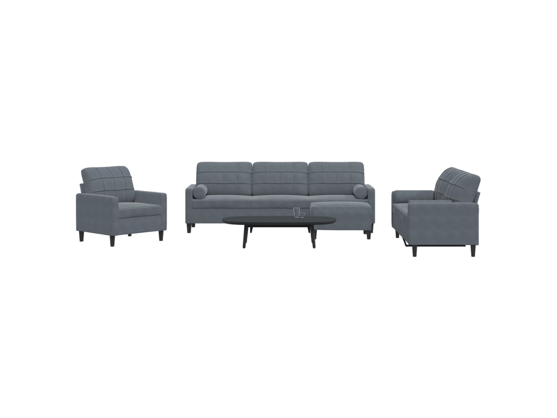 Vidaxl 4 Pcs Conjunto Sofás Com Almofadões E Rolos Veludo Cinza-escuro