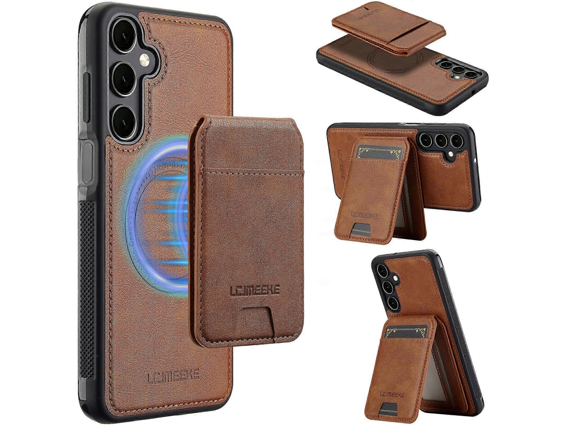 Capa Magnética Tkdaddy Lc.imeeke L3 Para Samsung Galaxy S25 Fe Com Porta-cartões Removível E Capa De Couro Tpu Marrom