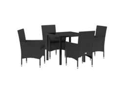 Conjunto 5 De Jantar De Jardim Com Almofadas Vidaxl Rattan Poliéster Preto