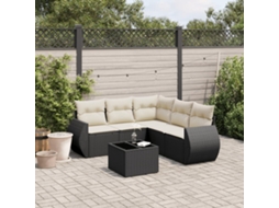 Jogo de Sofá Jardim 6 Peças C/ Almofadões Vime Pe Preto Dkd Home Decor