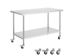 Mesa De Trabalho Inox Profissional Regulável Com Rodas E Prateleira Tekmaquinas