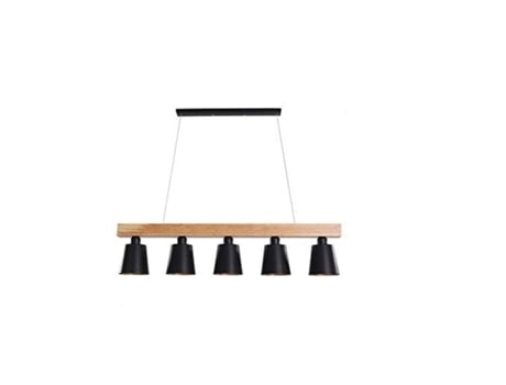 Luminária Pendente 5 Lâmpadas E27 Preta Diam.102Cm Lâmpada Moderna de Metal e Madeira para Sala de Jantar para Quarto Cozinha Corredor NETTLIFE