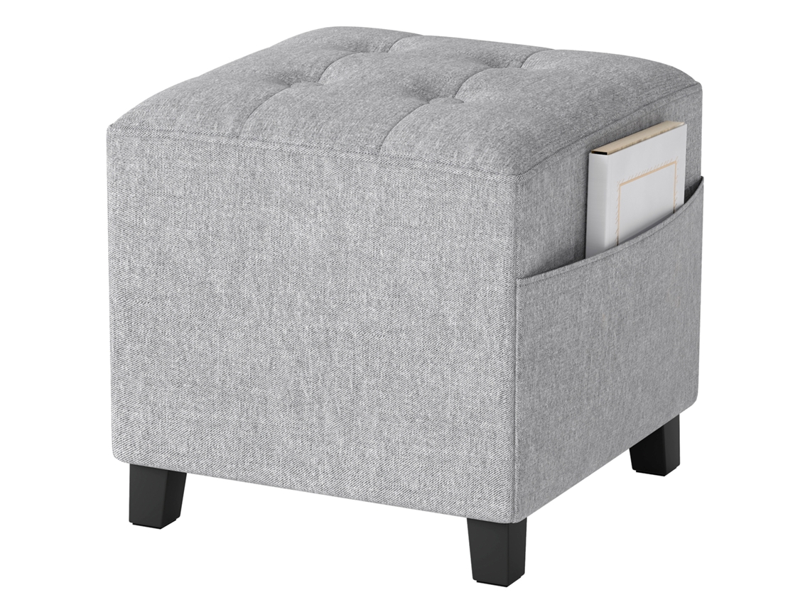 Banqueta quadrada S/MARCA, pufe com bolso lateral, cinza claro