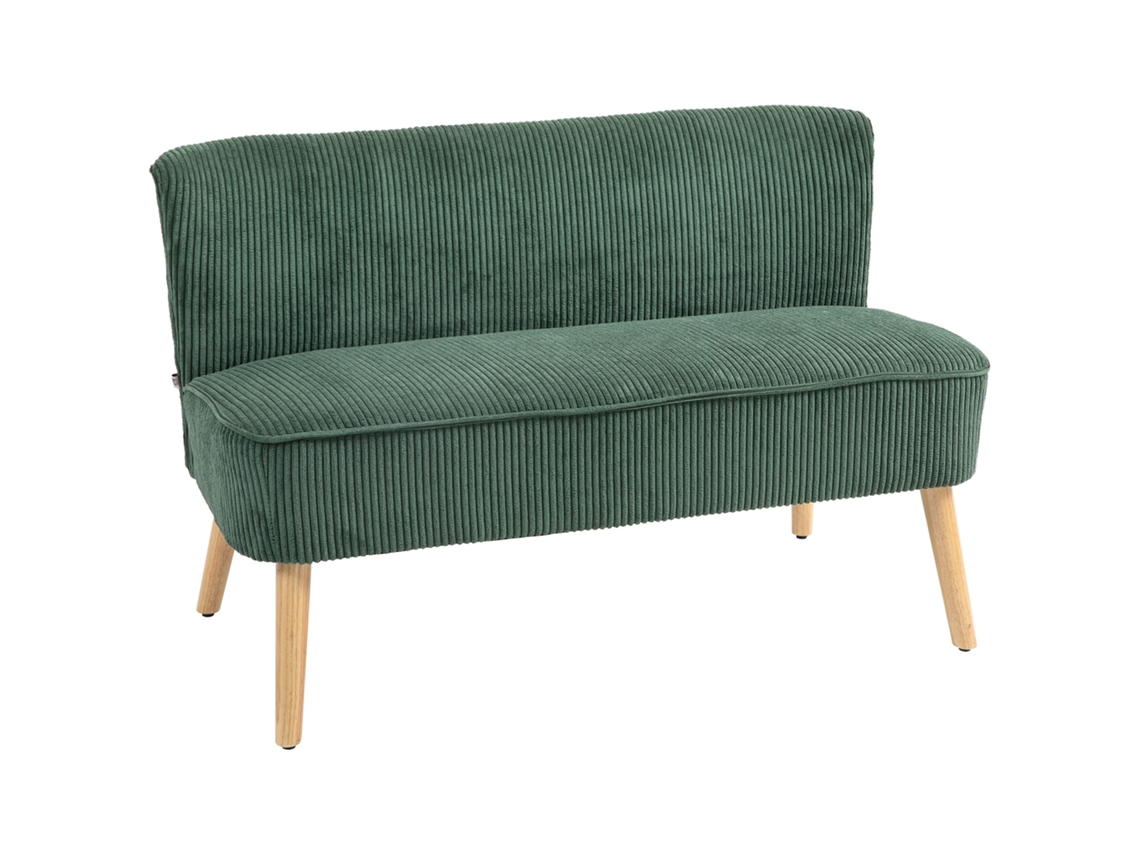 Sofá Estofado De 2 Lugares, Madeira, Poliéster Aveludado, Espuma, 117 X 56,5 X 77 Cm, Verde