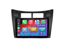 Rádio Automotivo Para Toyota Yaris Xp90 2005- 2012 | Android 15 | 8-core | 4gb+64gb | Carplay Sem Fio | Swc