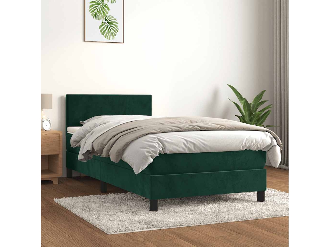 Vidaxl Cama Com Molas/colchão 100x200 Cm Veludo Verde-escuro