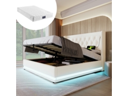 Cama 160x200 Pu Branco com Led Usb c e Colchão