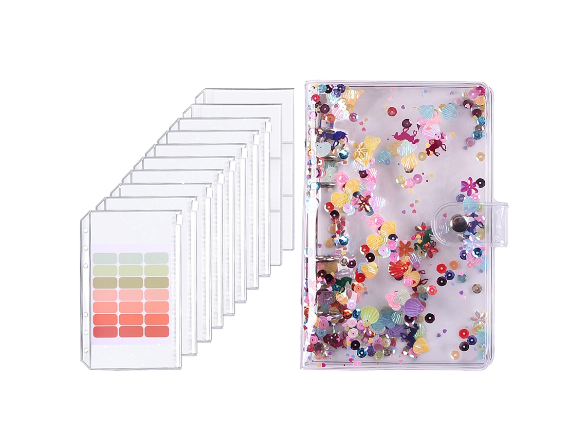 Caderno de orçamento A6 com capa de sequin e 8 bolsos S/MARCA