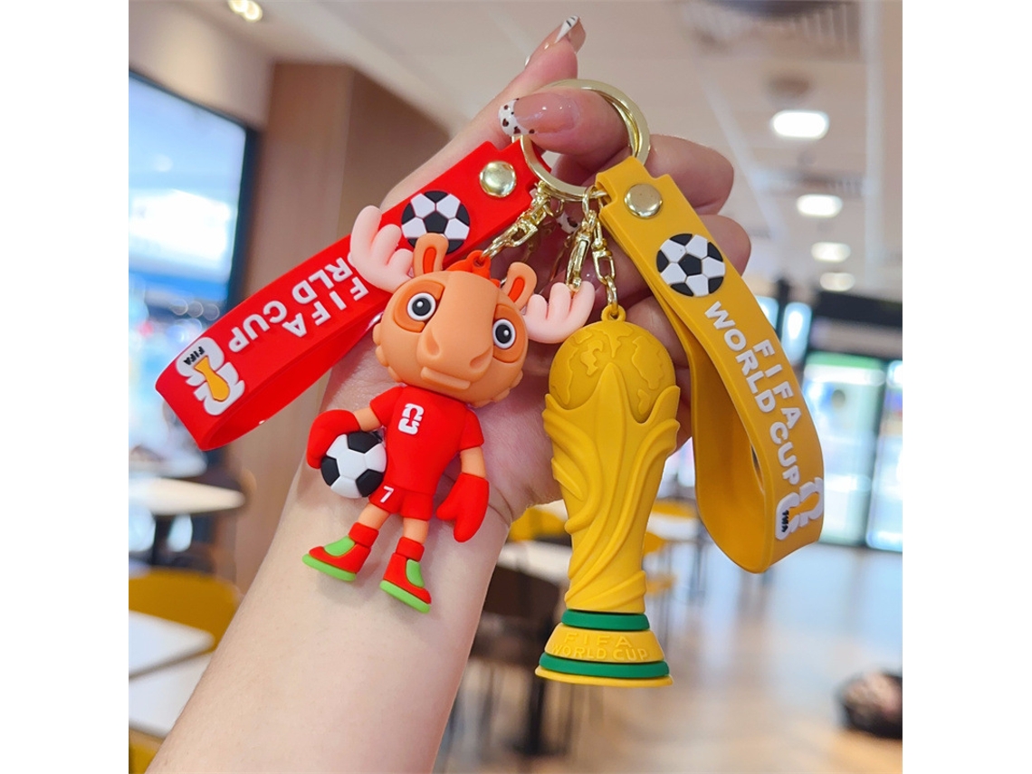 Chaveiro conjunto mascote alce + taça copa do mundo silicone 3D, duas tiras FIFA, argola metálica desmontável YANYXR