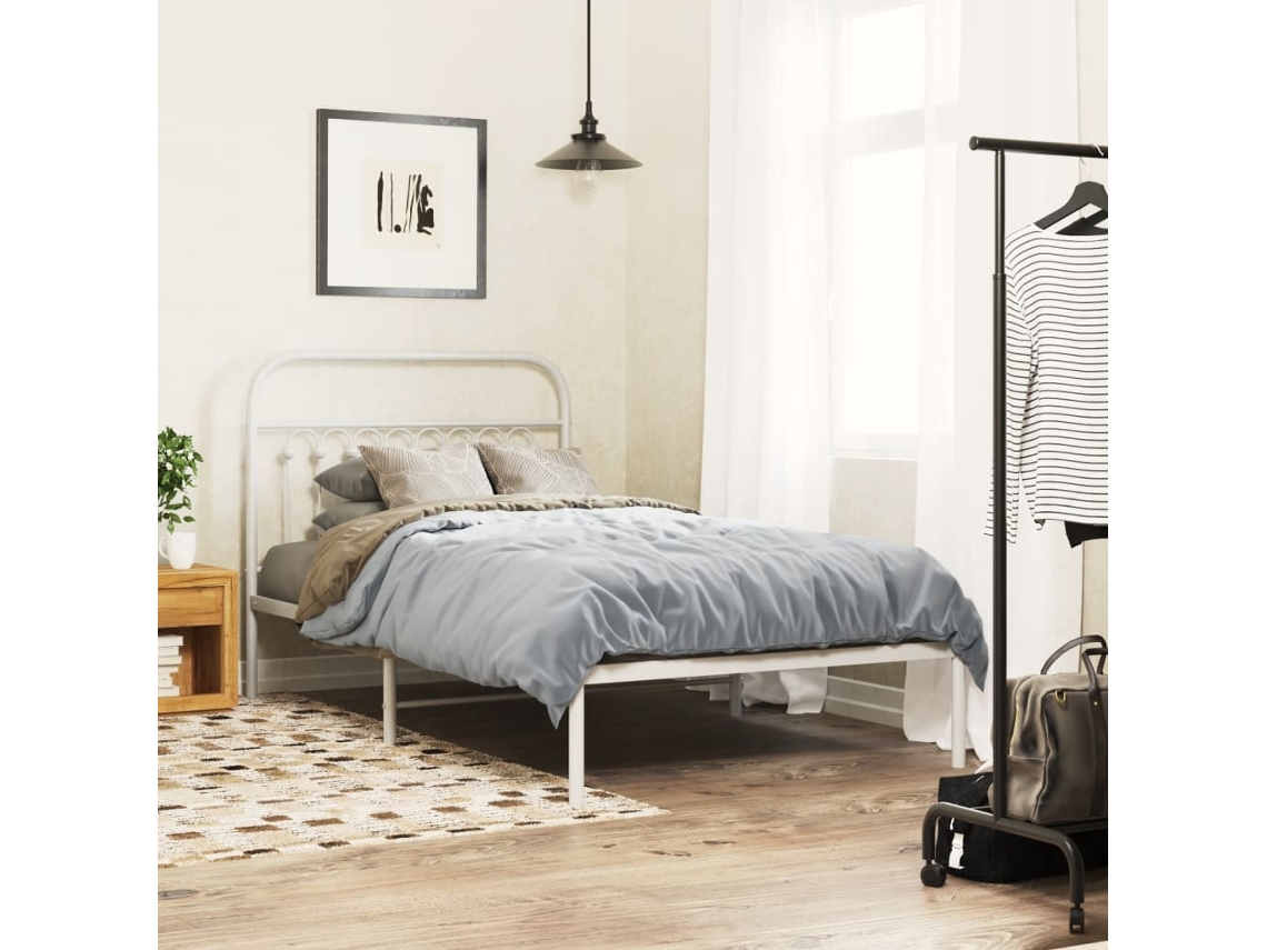 Vidaxl Estrutura De Cama Com Cabeceira 100x190 Cm Metal Branco