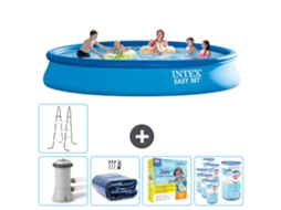 Piscina Inflável Redonda INTEX Easy Set 457 X 84 Cm Azul Inclui Bomba Vela Solar Pacote de Manutenção Filtros Escada