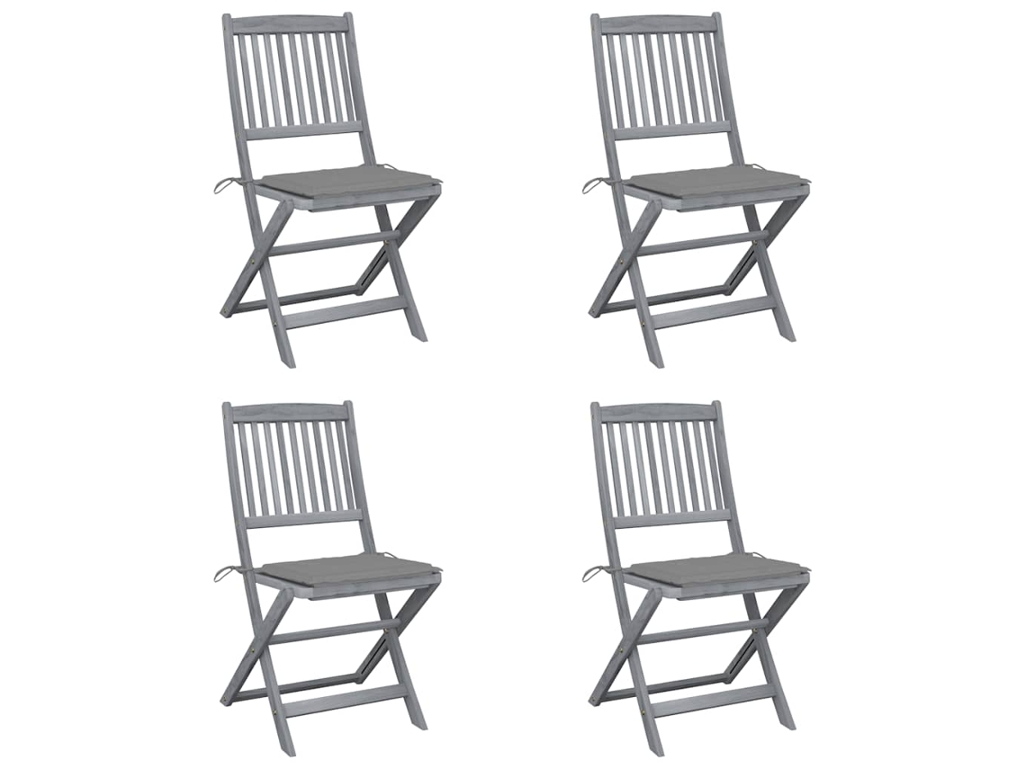 Vidaxl Cadeiras Exterior Dobráveis C/ Almofadões 4 Pcs Acácia Maciça