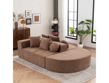 Sofá Modular Moderno Sem Montagem Design Em Nuvem Segmentada Em Tecido Chenille Macio Para Sala De Estar Ou Quarto Castanho Estilo