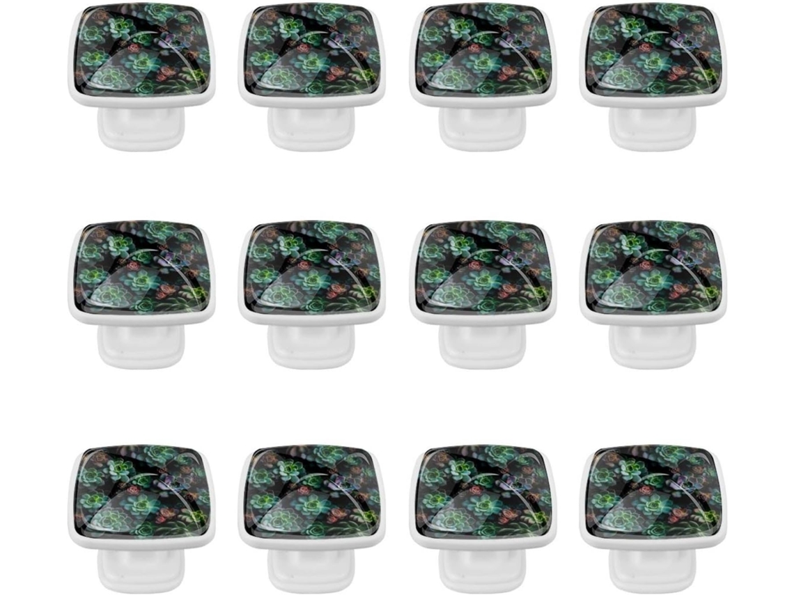 Puxadores Quadrados Para Gavetas De Cômoda, Puxadores Para Armários De Cozinha, 12 Peças, Flor De Cacto Verde, Puxadores