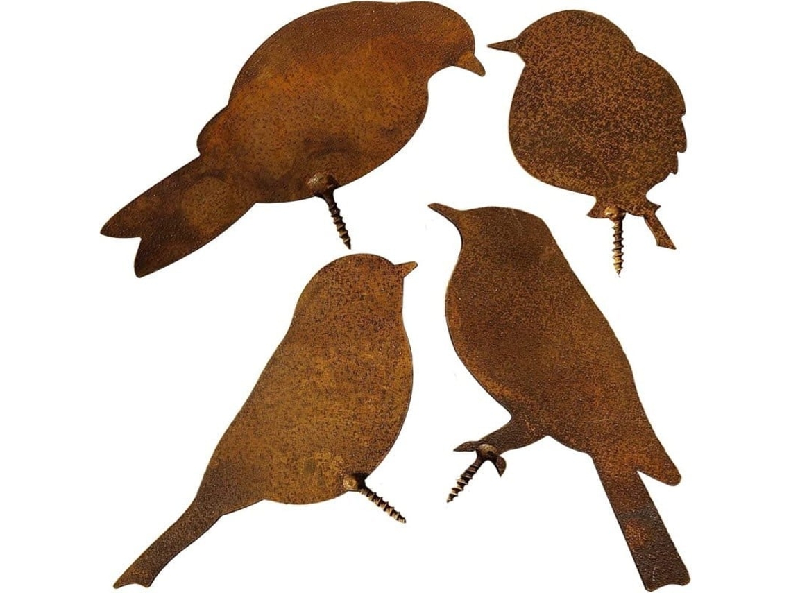 Estacas de jardim com figuras de pássaros enferrujados, com montagem de parafusos ZYBLSSBB