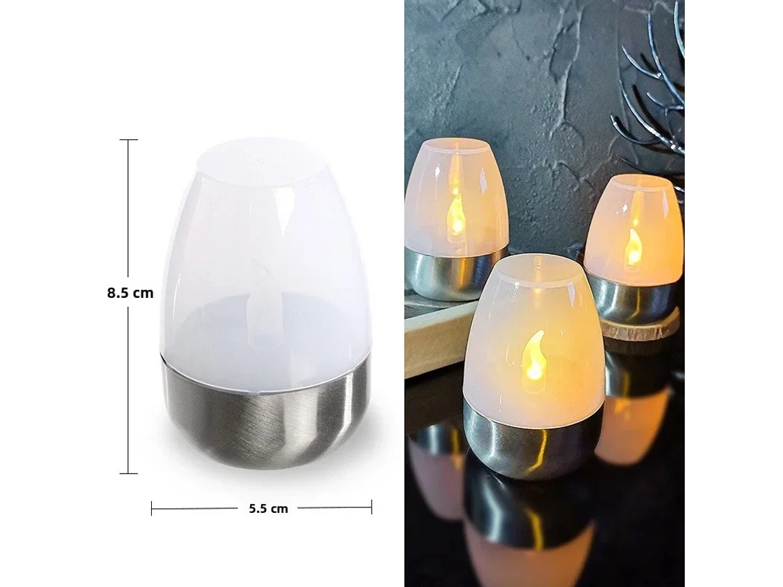(4pcs Branco) Impermeável Recarregável Led Vela Solar, Pode Ser Usado Como Luz Noturna Decorativa, Vela Em Forma De Flor Sem Chama
