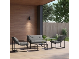 Conjunto De Jardim 4 Peças: Sofá Duplo, 2 Poltronas E Mesa Lateral Em Aço, Poliéster, Algodão Pp, Preto E Cinza -br