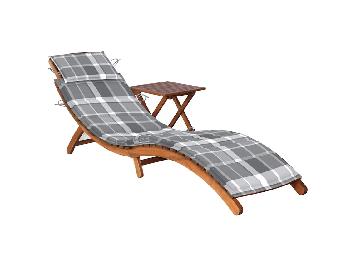 Vidaxl Espreguiçadeira De Jardim Com Mesa E Almofadão Acácia Maciça