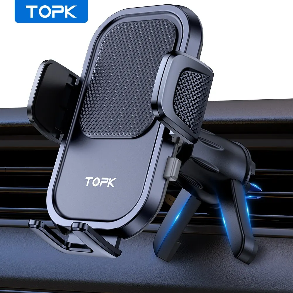 Suporte Para Celular Veicular Topk, função De Suporte Aprimorada Suporte De Metal Para Celular Com Gancho Para Saída De Ar Do Carro, Compatível Com