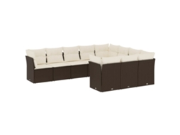 Conjunto de 10 Sofás Jardim com Almofadões Vime Pe Castanho MAISON EXCLUSIVE (10 pcs)
