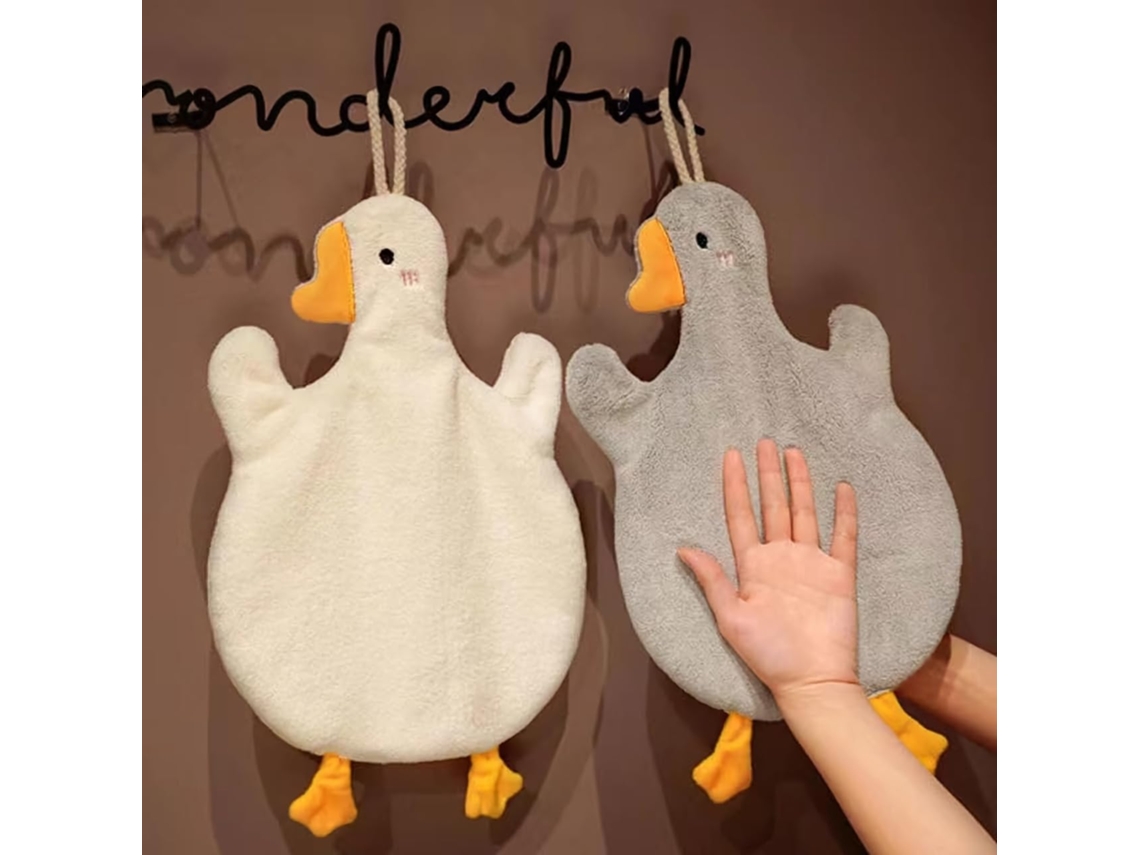 Toalhas Fofas com Estampa de Gansos, em Microfibra Coral Fleece, Absorventes, de Secagem Rápida, Conjunto com 2 Unidades, para Cozinha BRILVIBERA