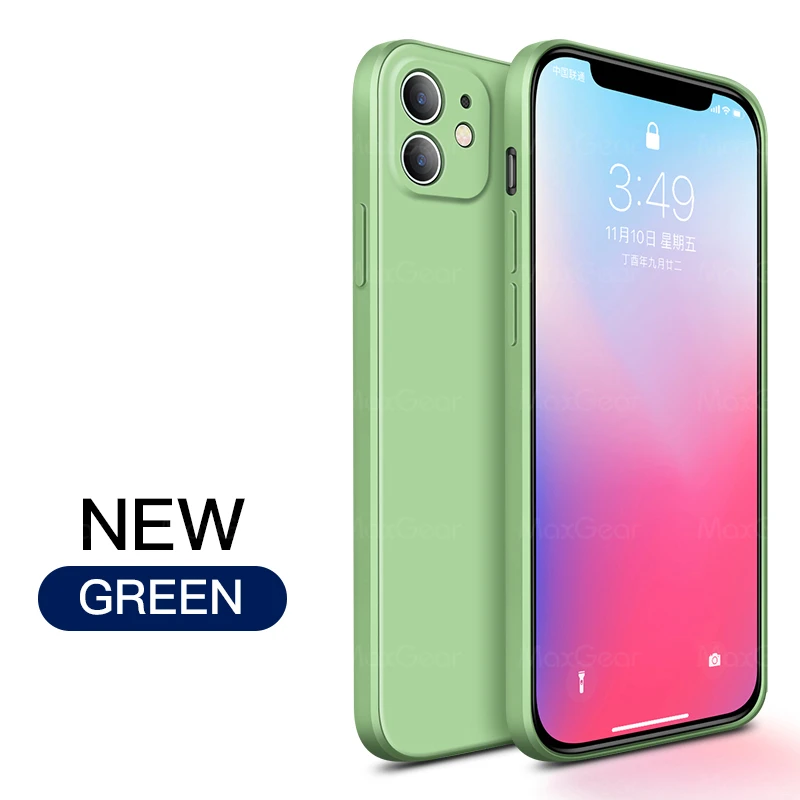 Capa Quadrada De Silicone Líquido (verde) Para Iphone 12 Pro Max