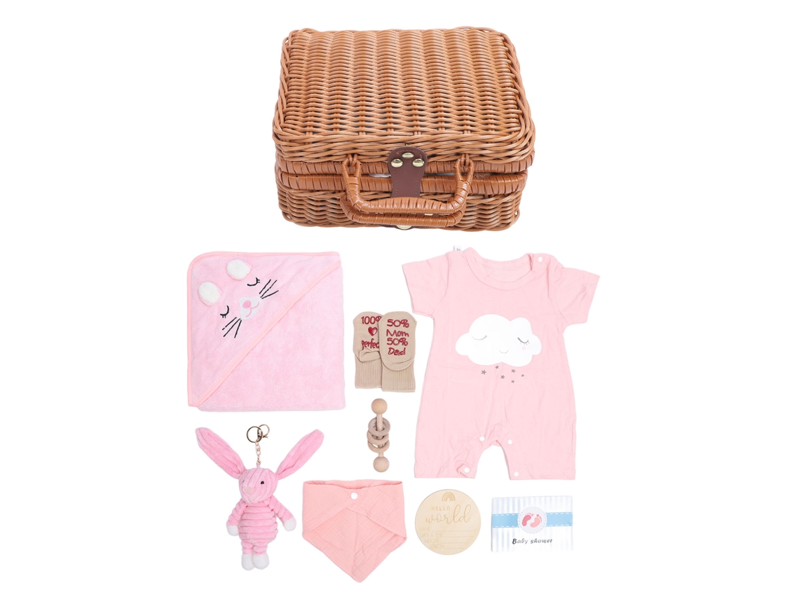 Primerox conjunto de Presentes para Chá de Bebê Cesta de Presentes para Bebê Recém nascido Rosa