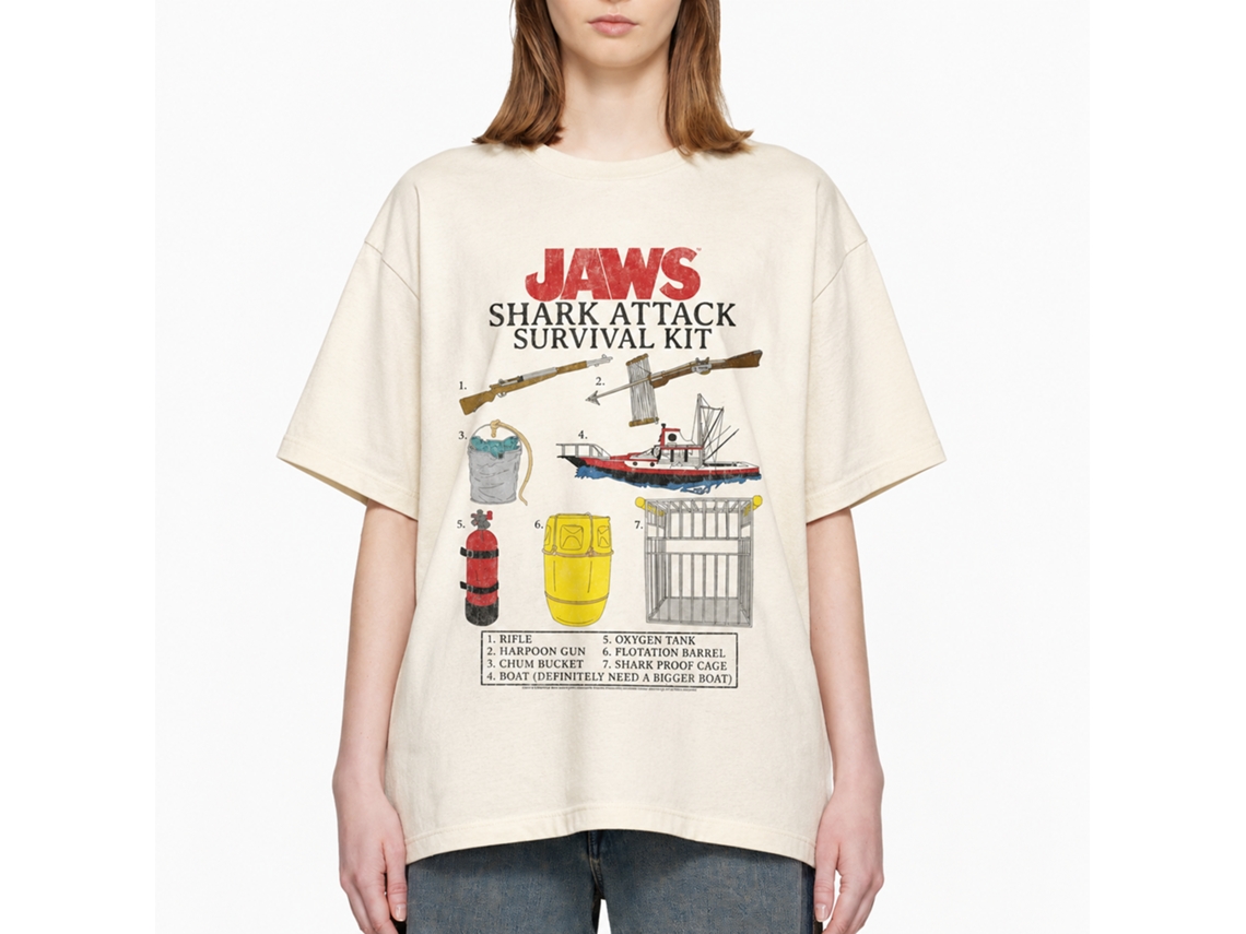 Rockinstone Jaws Movie Survival Kit Solid Natural Adult T-shirt Size:xxxl