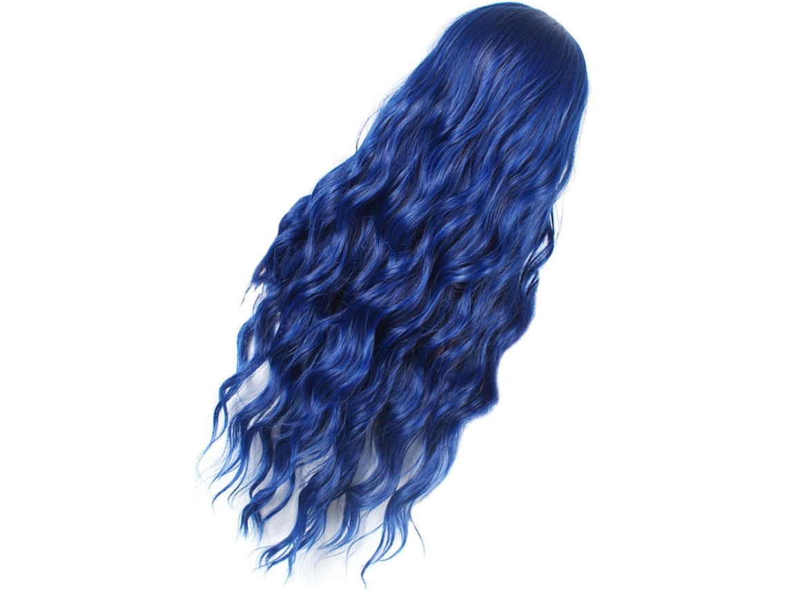 Peruca Longa E Ondulada Azul Natural Para Penteados De Halloween, Cosplay E Para Sair À Noite.
