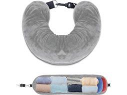 Almofada Cervical Formato U com Capa de Veludo Macio Cinza AQUAFORGE