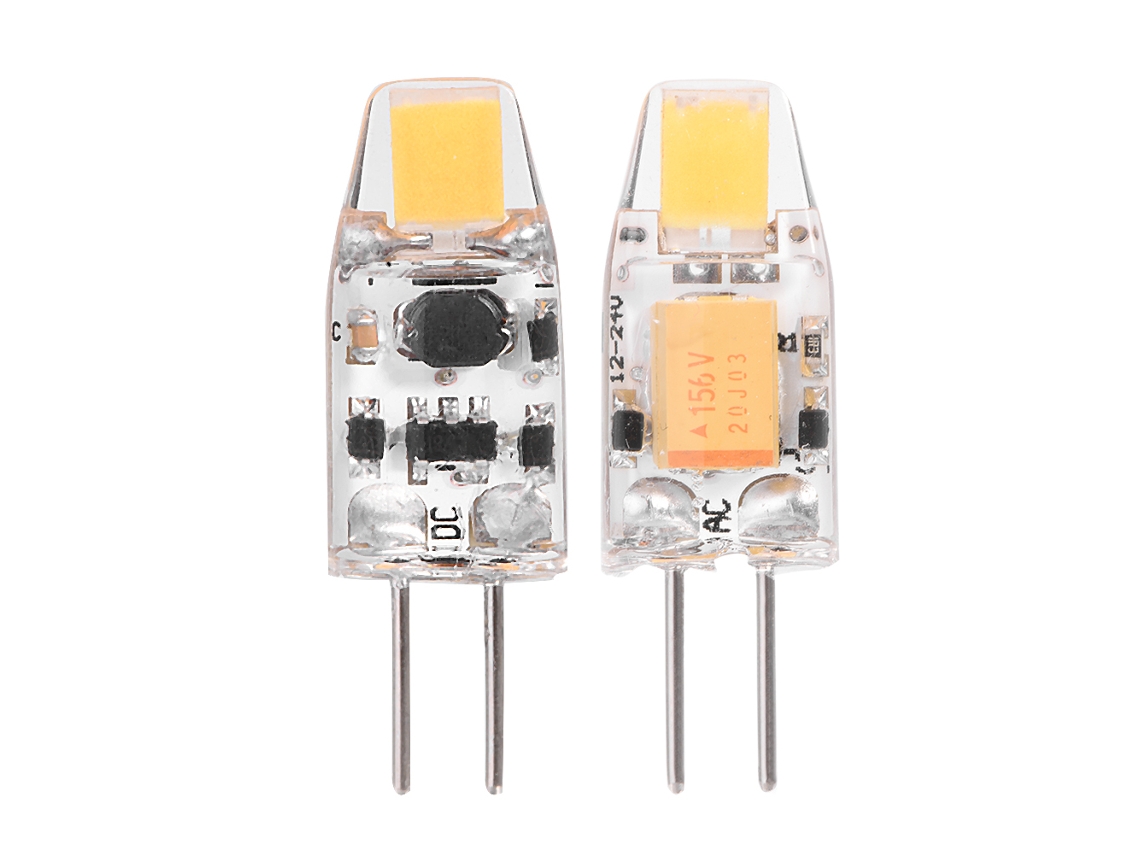2 lâmpadas LED G4 COB0705, 12-24 V CA/CC, tiras de silicone não reguláveis (branco quente)
