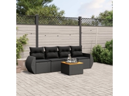Conjunto de 5 Sofás de Jardim com Almofadas Vime Pe Preto Dkd Home Decor