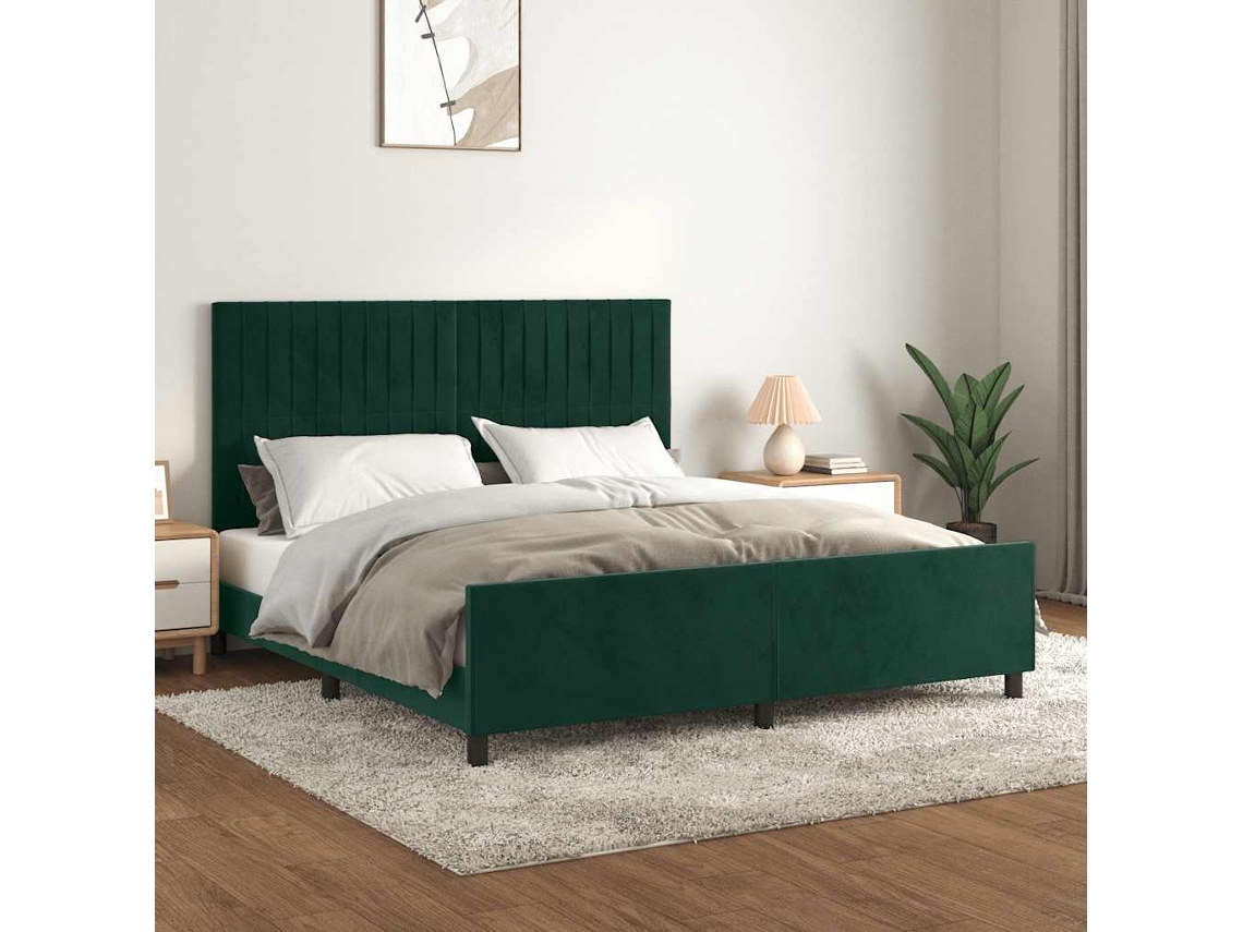 Vidaxl Estrutura De Cama Sem Colchão 160x200 Cm Veludo Verde-escuro