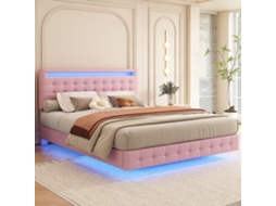 Cama Flachbett 140x200cm Rosa Led Com 3 Alturas De Cabeça