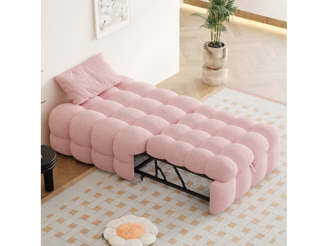 Futon 2em1 90x200 Ursinho Rosa Cama Infantil Dobrável