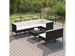 8 Pcs Conjunto Lounge De Jardim C/ Almofadões Vime Pe Preto Dkd Home Decor