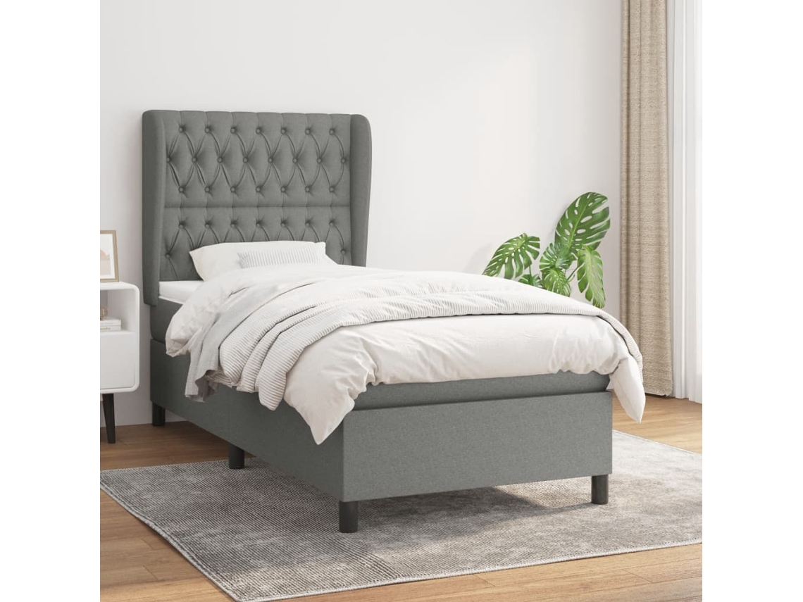 Vidaxl Cama com Molas/colchão 100x200 Cm Tecido Cinza escuro