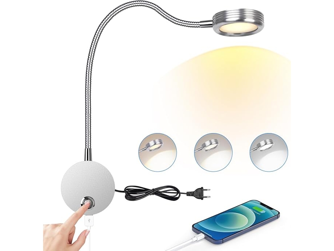 Lâmpada Leitura Parede 4w, Touch, 3000 6000k Usb ZYBLSSBB