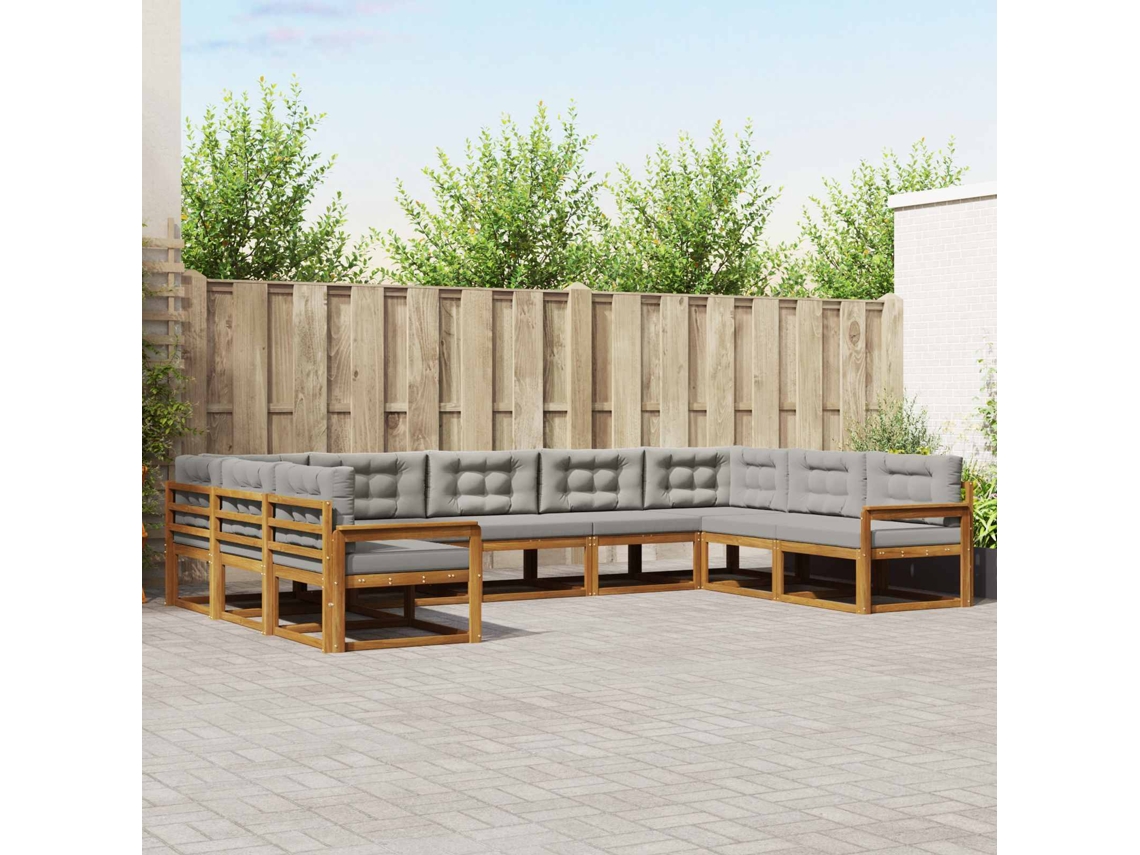 Vidaxl Conjunto De Sofás Para Exterior 9 Unid. Cinza Natural E Claro