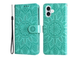 Capa Em Couro Pu Com Suporte E Porta Cartões Para Apple Iphone 16 Plus - Verde