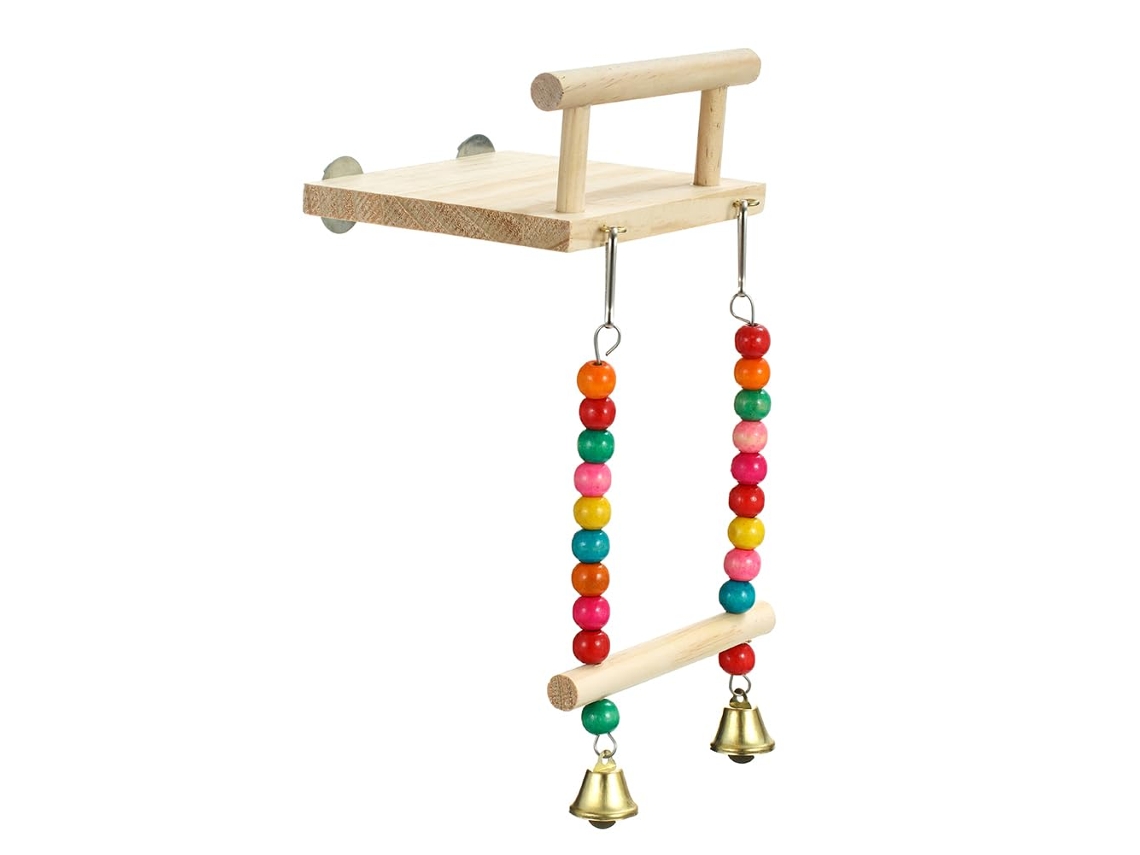 Poleiros para Pássaros, Brinquedos para Gaiola, Plataforma de Madeira para Papagaios, Suporte de Treinamento com Balanço de Madeira AQUAFORGE