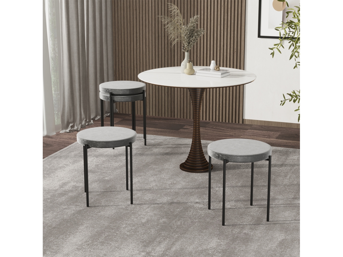 Conjunto de 4 Banquetas EHSTMIND Empilháveis para Cozinha e Sala de Jantar com Assento Acolchoado em Veludo, Estrutura em Metal 41,5x41,5x46 cm
