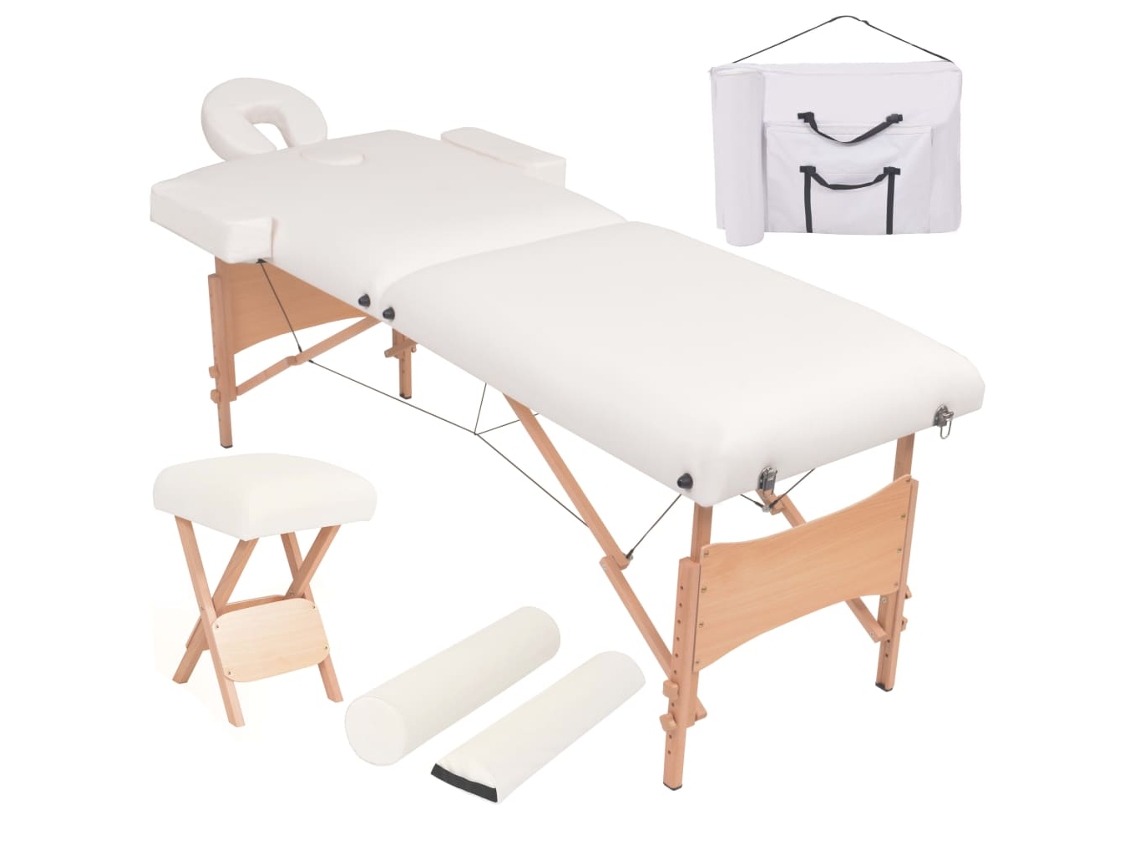 Vidaxl Mesa Massagem Dobrável 2 Zonas + Banco 10 Cm Espessura Branco