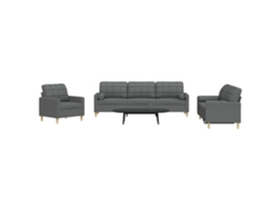 Vidaxl 3 Pcs Conjunto De Sofás Com Almofadões Tecido Cinzento-escuro