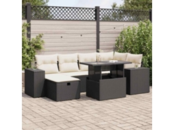 Vidaxl 8 Pcs Conjunto Sofás De Jardim Com Almofadões Vime Pe Preto