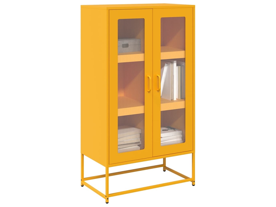 Vidaxl Aparador Alto 68x39x123 Cm Aço Amarelo Mostarda