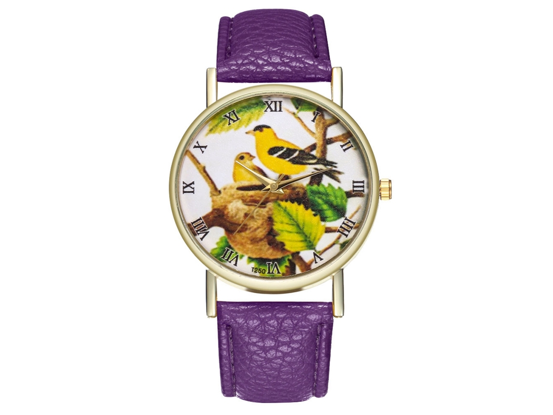 Relógio de Pulseira de Casal com Pulseira Pu Estilo Moderno e Movimento Quartz Roxo
